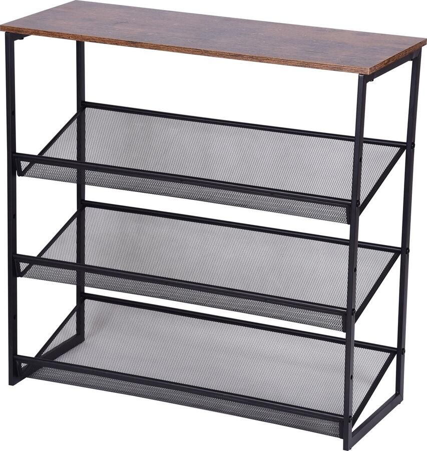 SV Living Schoenenrek 4 niveaus Multifunctionele opbergkast 12 tot 16 paar schoenen Metaal & Hout Industrieel Design