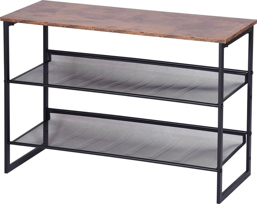 SV Living Schoenenrek 3 niveaus Multifunctionele Opbergkast 9 tot 12 paar schoenen Metaal & Hout Industrieel Design