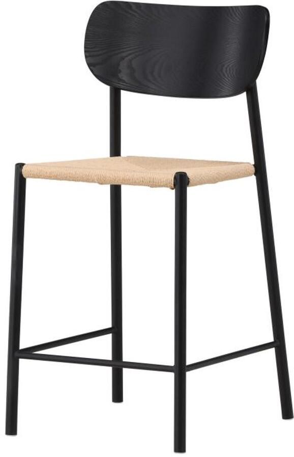 Svea Polsty barkruk met rugleuning rattan zwart