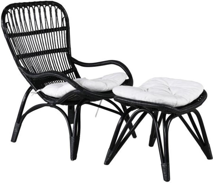 Svea Yaral loungestoel met voetenbank zwart rattan