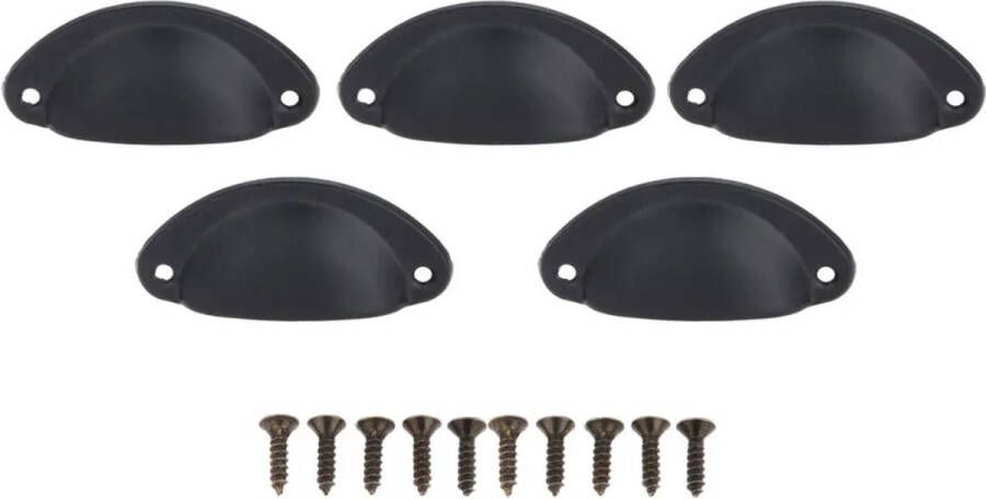 SVH Company Mini Vintage Schelpvormige Ladehandgrepen Zwart 5 stuks Lade Greep Hand Vat Handvat Mini 5xZwart