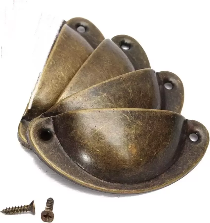 SVH Company Vintage Schelpvormige Ladehandgrepen groenkoper 4 stuks Lade Laden Greep Hand Vat Handvat Groen Koper Messing