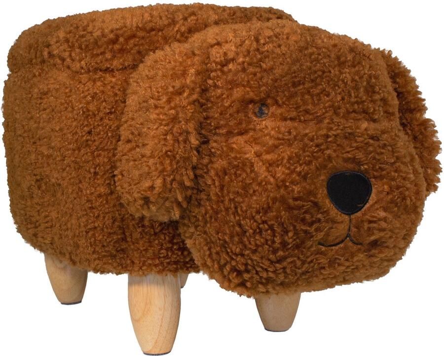 SVITA ANIMAL STORAGE Kinderkruk Dierenkruk met opbergruimte Gevoerde kruk met houten poten Bruin Dierenmotief Poedel