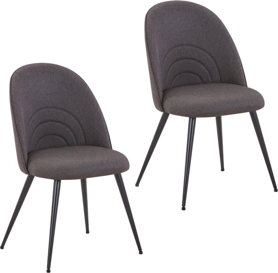 SVITA ANITA set van 2 eetkamerstoelen Gestoffeerde eetkamerstoel Keukenstoel Stoffen bekleding Donkergrijs