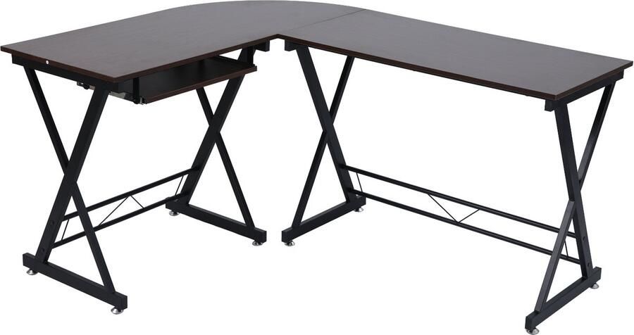 SVITA ECKHART hoekbureau notenhouten look zwarte metalen poten computertafel