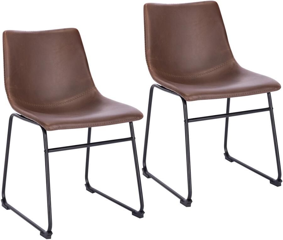 SVITA HARRY Set van 2 eetkamerstoelen metalen poten sledevoet kunstleer bruin