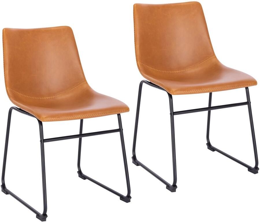 SVITA HARRY Set van 2 eetkamerstoelen metalen poten sledevoet kunstleer cognac