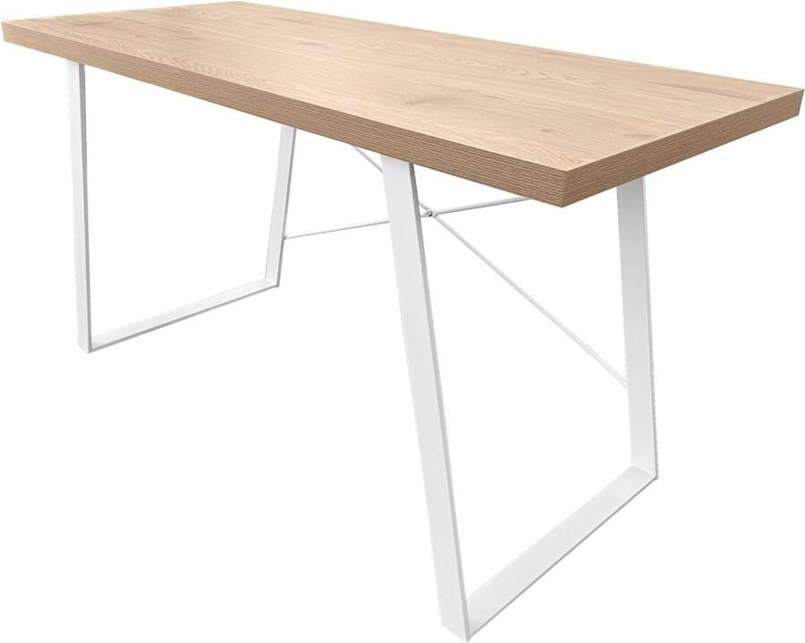 SVITA INDUSTRIAL bureau eiken look met witte metalen poten