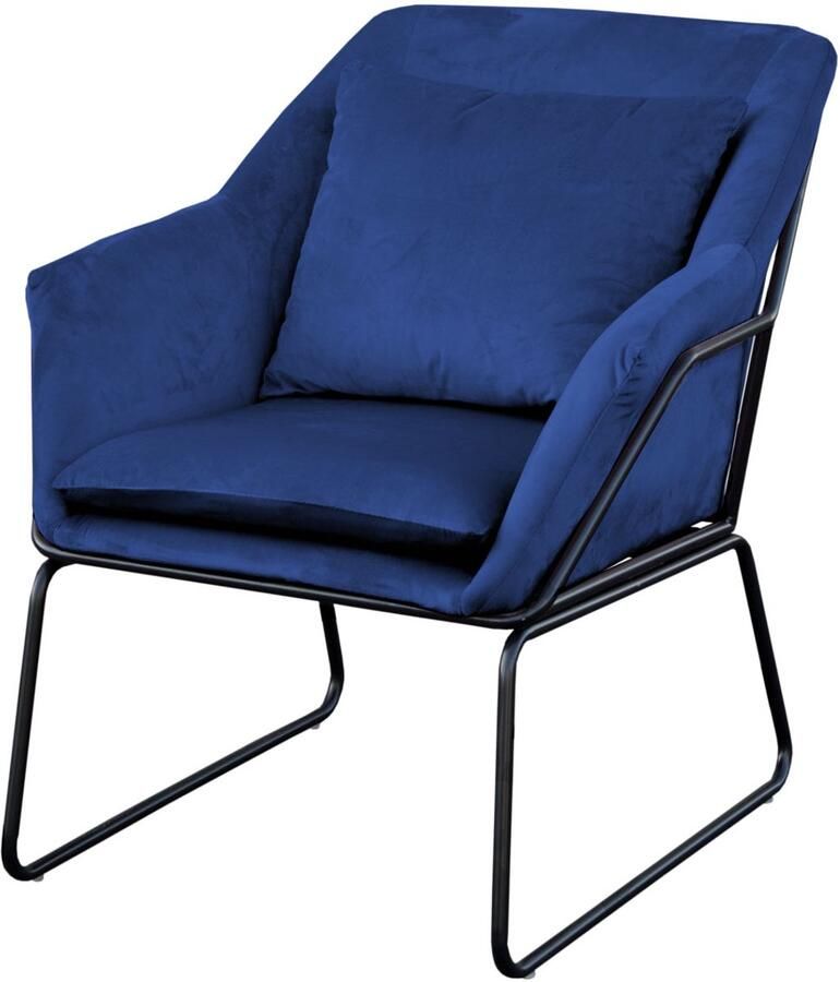 SVITA JOSIE loungestoel gestoffeerd met armleuningen metalen frame fluwelen bekleding blauw