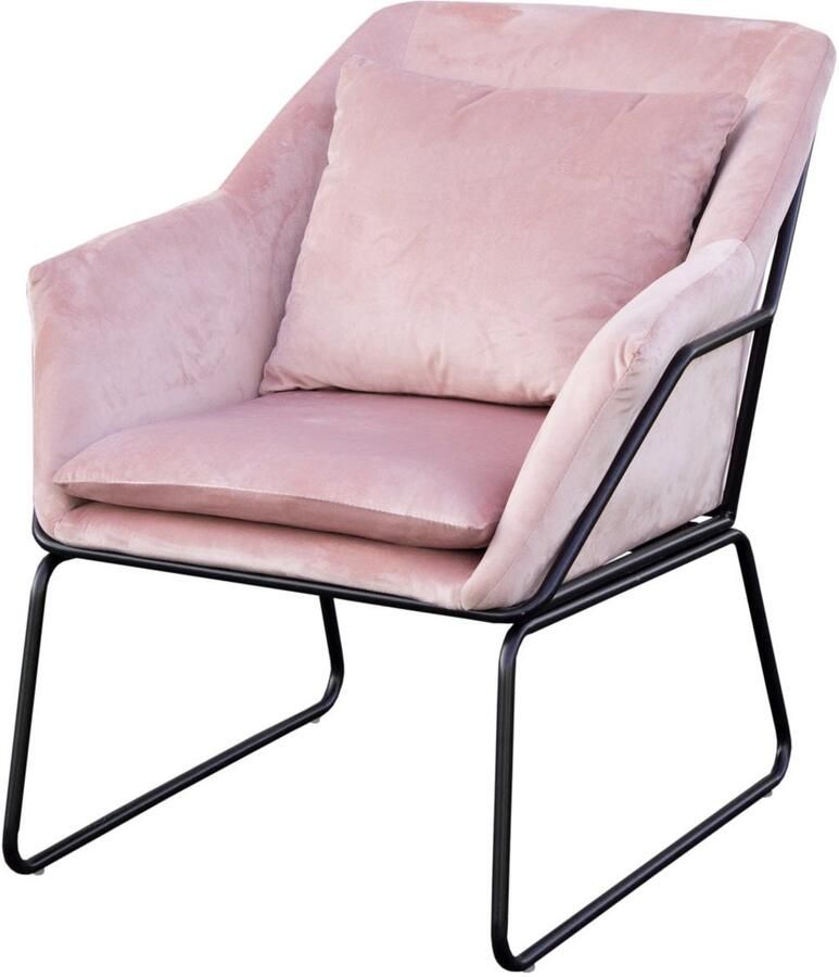 SVITA JOSIE loungestoel gestoffeerd met armleuningen metalen frame fluwelen bekleding roze