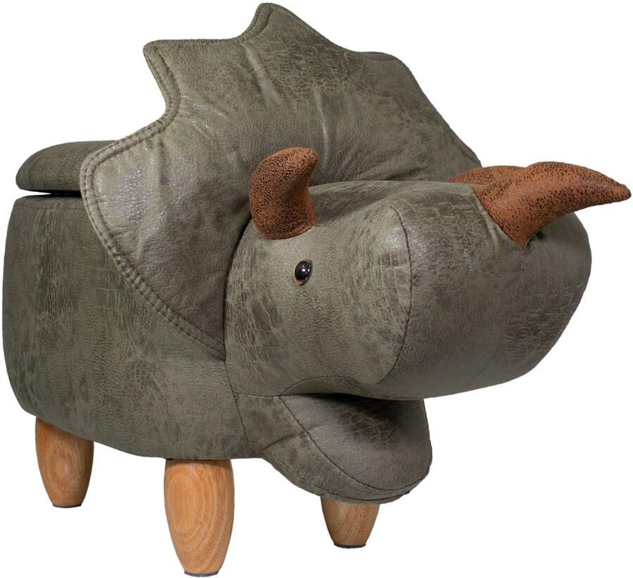 SVITA kinderkruk dierenkruk met opbergruimte gestoffeerde kruk met houten poten groen dierenmotief dino