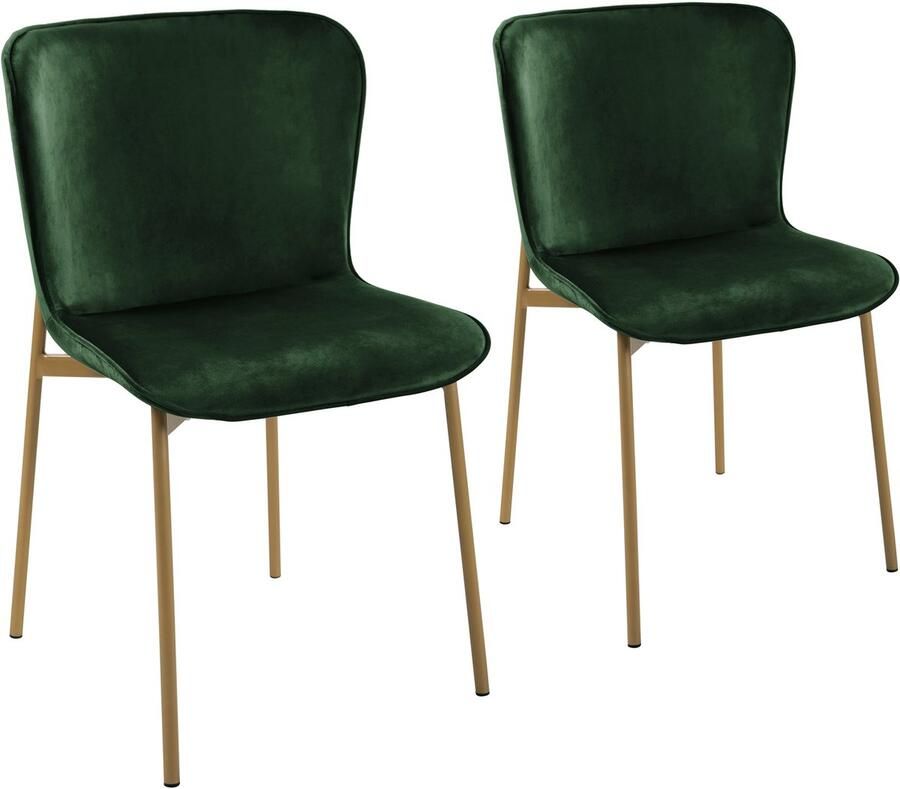 SVITA MARY Set van 2 eetkamerstoelen Gestoffeerde stoel Keukenstoel Woonkamerstoel Fluweel Donkergroen Goud