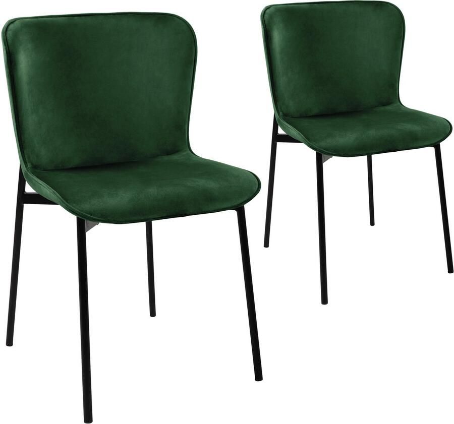 SVITA MARY Set van 2 eetkamerstoelen Gestoffeerde stoel Keukenstoel Woonkamerstoel Fluweel Donkergroen Zwart