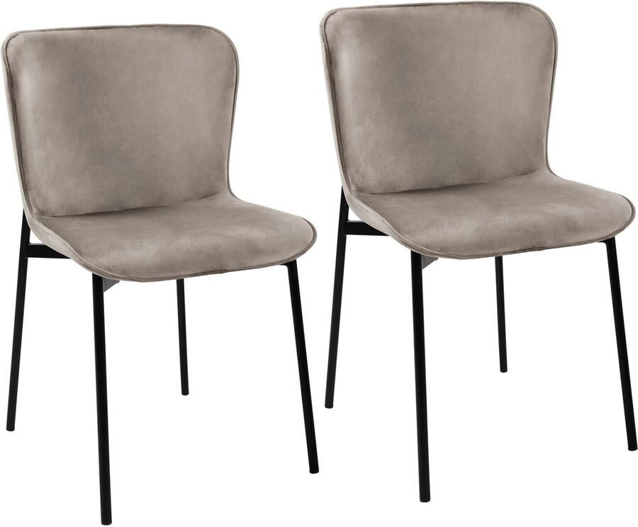 SVITA MARY Set van 2 eetkamerstoelen Gestoffeerde stoel Keukenstoel Woonkamerstoel Fluweel Lichtgrijs Zwart