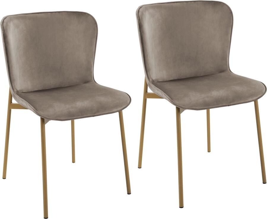 SVITA MARY Set van 2 eetkamerstoelen Gestoffeerde stoel Keukenstoel Woonkamerstoel Fluweel Taupe Goud