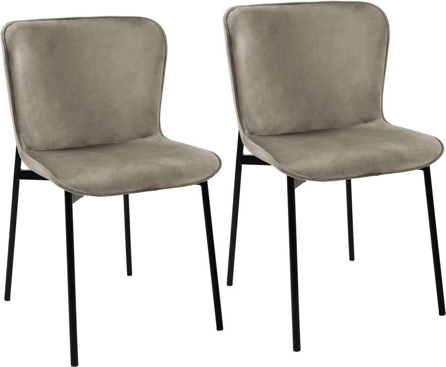 SVITA MARY Set van 2 eetkamerstoelen Gestoffeerde stoel Keukenstoel Woonkamerstoel Fluweel Taupe Zwart