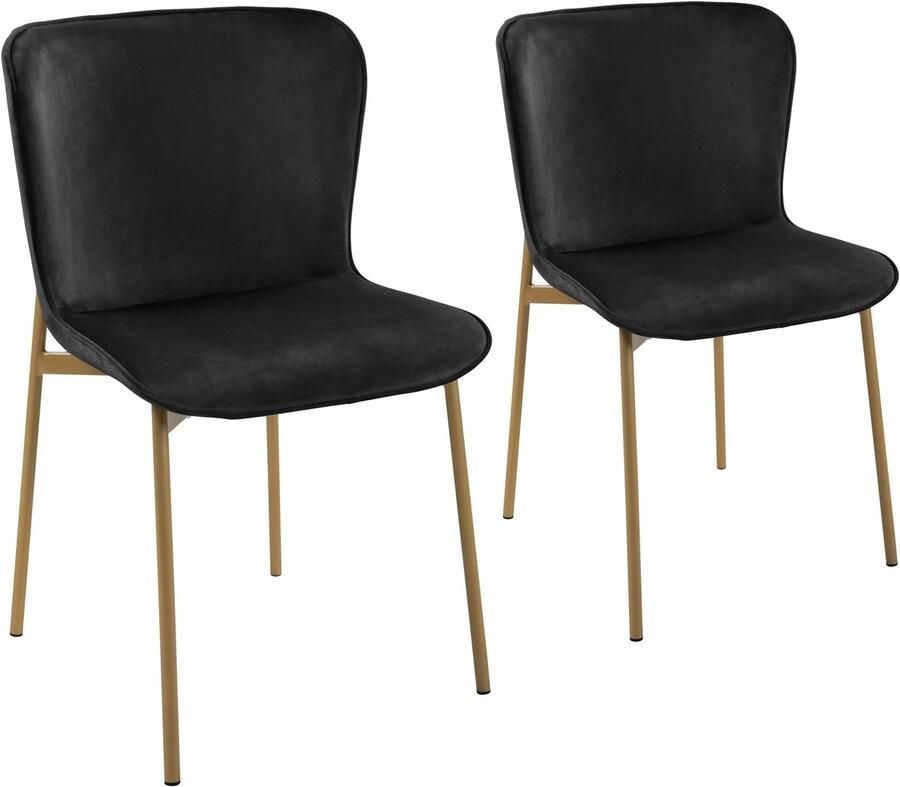 SVITA MARY Set van 2 eetkamerstoelen Gestoffeerde stoel Keukenstoel Woonkamerstoel Fluweel Zwart Goud