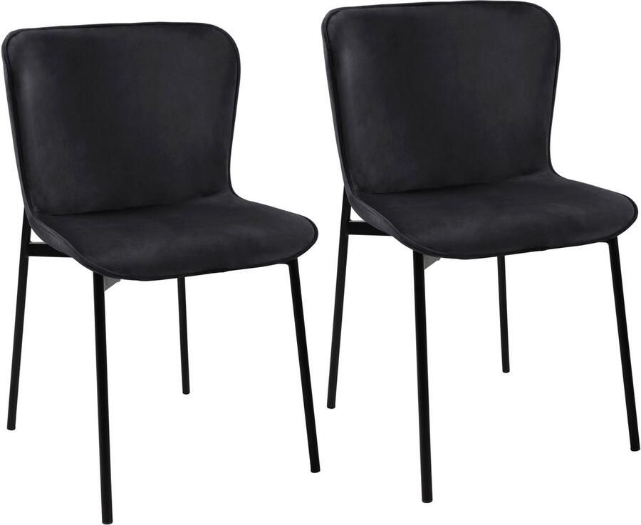 SVITA MARY Set van 2 eetkamerstoelen Gestoffeerde stoel Keukenstoel Woonkamerstoel Fluweel Zwart Zwart