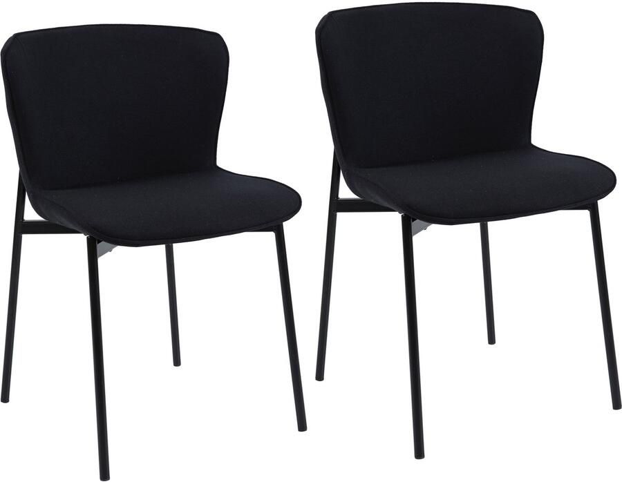 SVITA MARY Set van 2 eetkamerstoelen Gestoffeerde stoel Keukenstoel Woonkamerstoel Stof Zwart Zwart