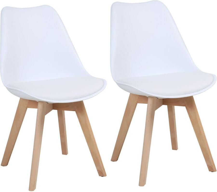 SVITA MATS set van 2 eetkamerstoelen Keukenstoelen houten rugleuning kunstleer wit