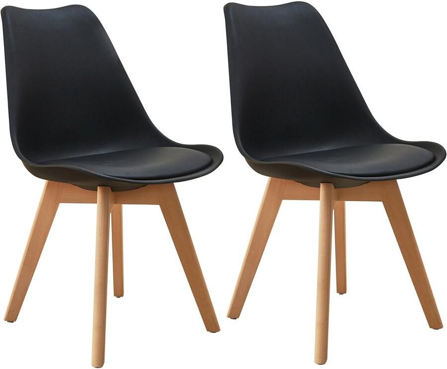 SVITA MATS set van 2 eetkamerstoelen Keukenstoelen houten rugleuning kunstleer zwart