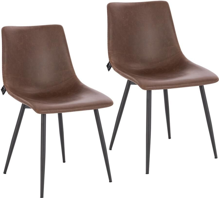 SVITA MILES set van 2 eetkamerstoelen metalen poten keukenstoelen kunstleer bruin