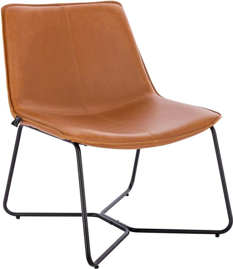 SVITA RON loungestoel cocktailstoel clubstoel zonder armleuningen metalen frame lederlook cognac