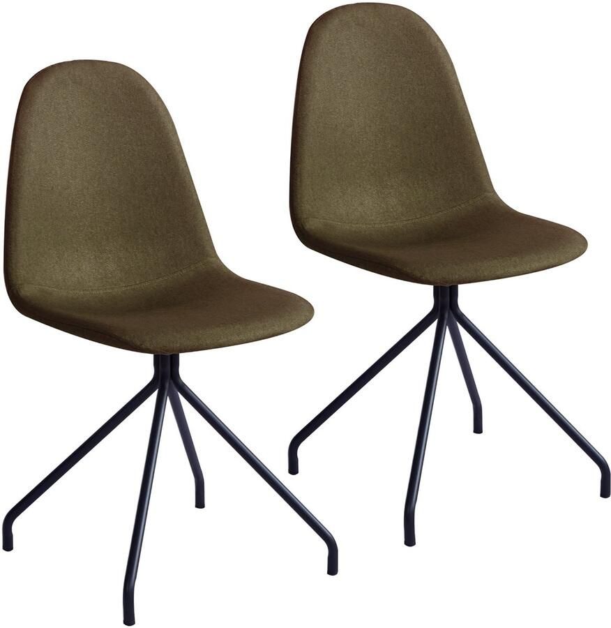 SVITA Set van 2 eetkamerstoelen metalen poten gestoffeerde stoel polyester olijfgroen