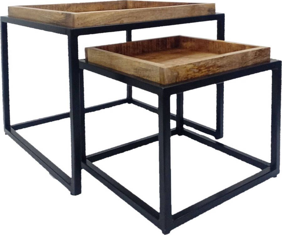 SVJ Home Decorations SVJ Bijzettafel 54x54x46 cm Metaal Zwart Set van 2