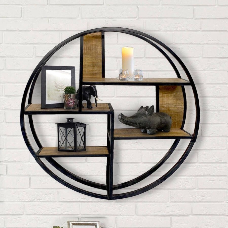 SVJ Home Decorations SVJ Wandrek Rond 20 x 80 x 80 cm Metaal Hout Zwart