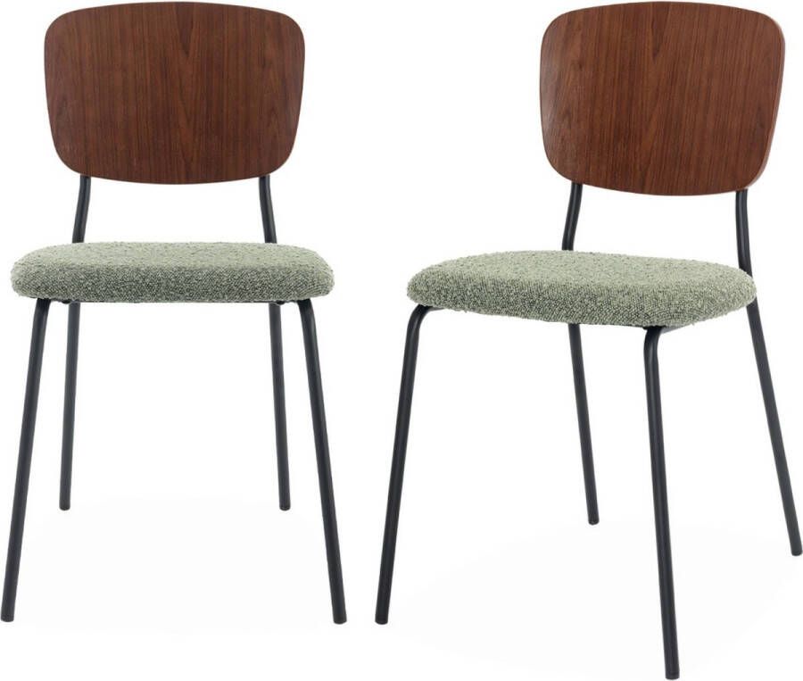 Sweeek Bouclé zitting en houten rugleuning stoel set van 2