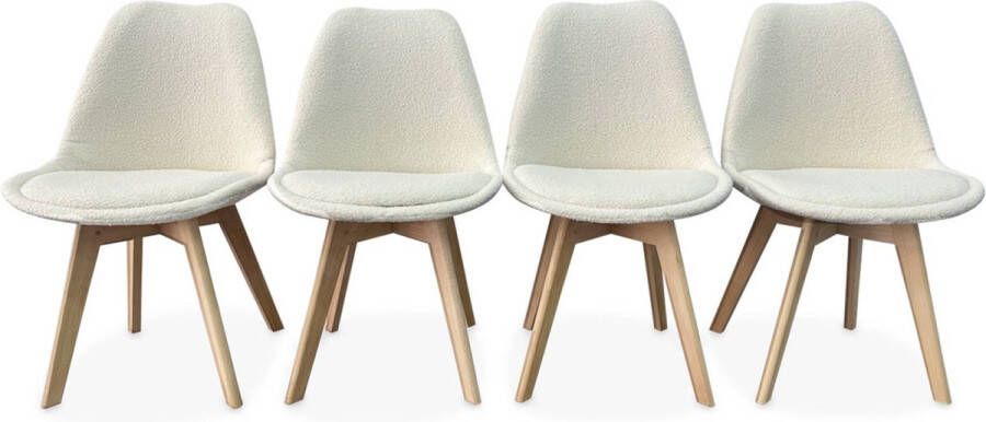 Sweeek Scandinavische boucléstoel met houten poten (set van 4) - Foto 2