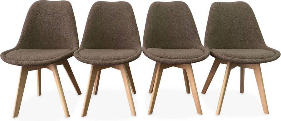 Sweeek Scandinavische boucléstoel met houten poten (set van 4) - Foto 2