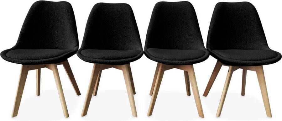 Sweeek Scandinavische boucléstoel met houten poten (set van 4) - Foto 2