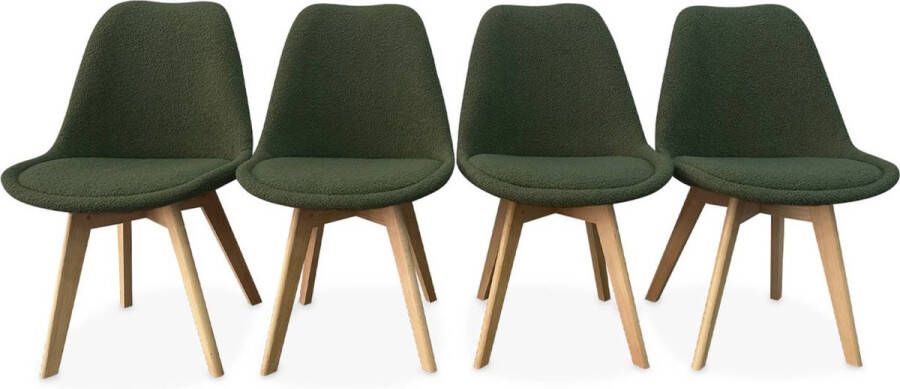 Sweeek Scandinavische boucléstoel met houten poten (set van 4) - Foto 2