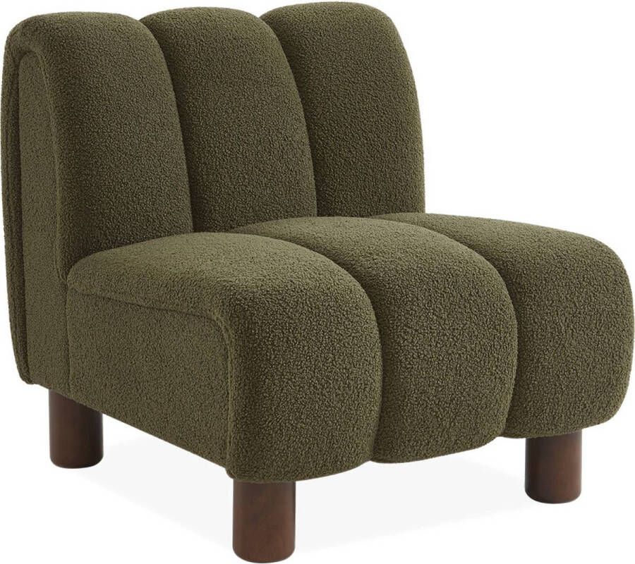 Sweeek Relaxfauteuil met afgeronde poten in hout en boucléstof