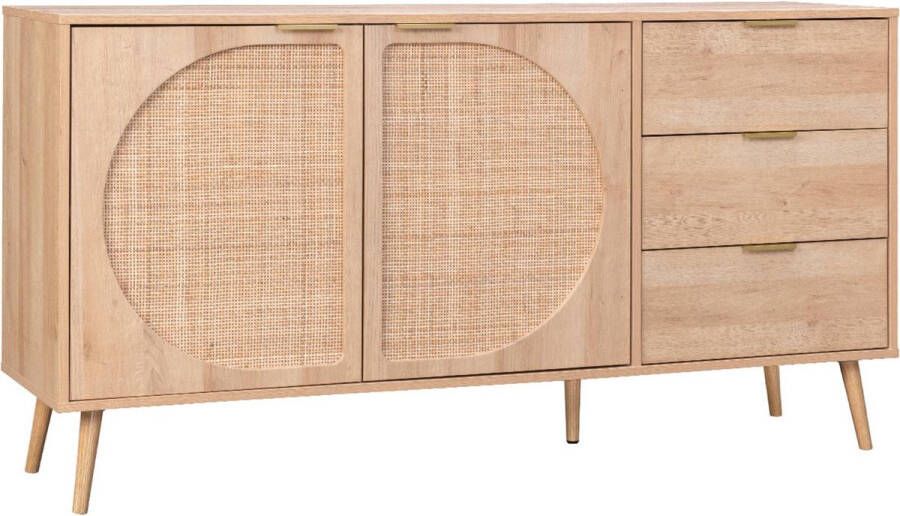 Sweeek 2-deurs 3-lades dressoir in hout- en rietlook 150 cm