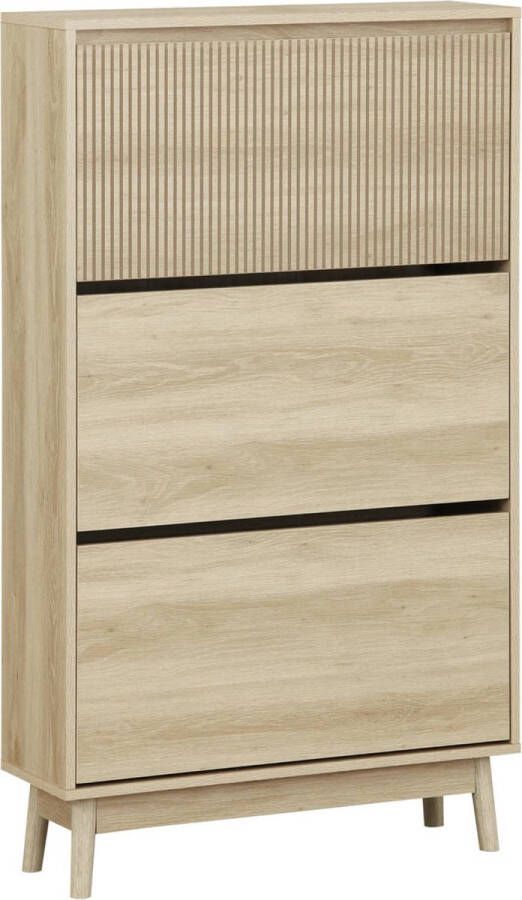 Sweeek Scandinavische schoenenkast houtdecor 3 vakken capaciteit 18 paar schoenen