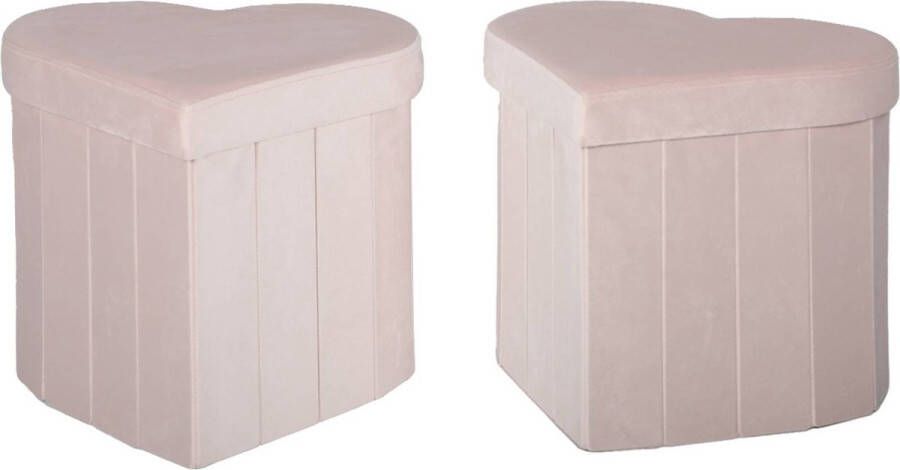 Sweeek Set van 2 opvouwbare hartvormige velours krukjes voor kinderen