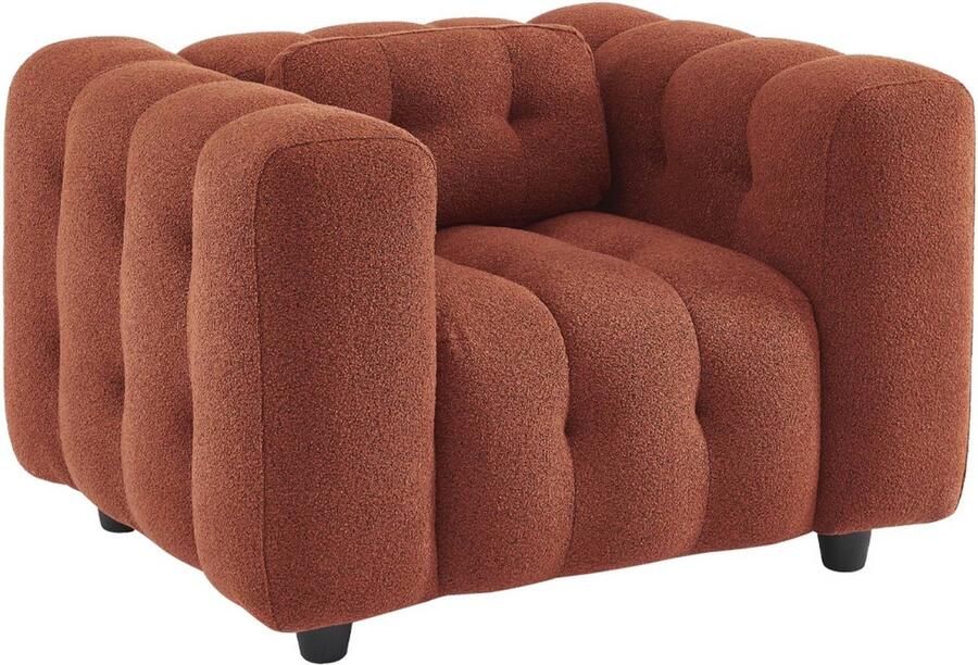 Sweeek 1-zits fauteuil in boucléstof met eucalyptushout en multiplex onderstel