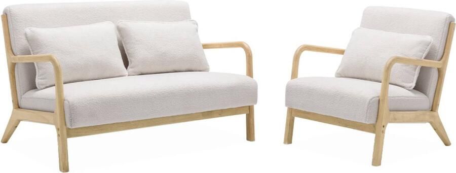 Sweeek 2-zitsbank + houten fauteuil lorens 124x83x77