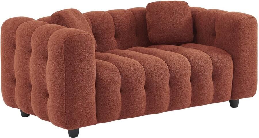 Sweeek 2-zitsbank in gestoffeerde bouclé met eucalyptushout en multiplex onderstel