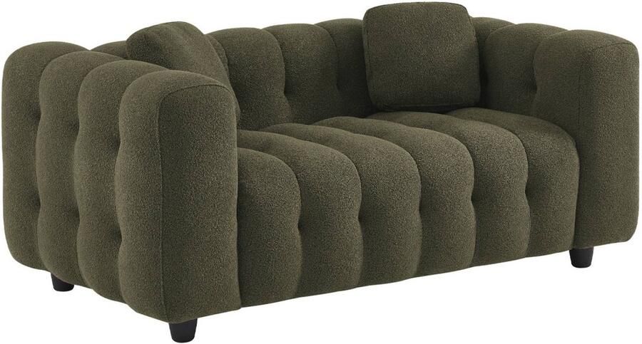 Sweeek 2-zitsbank in gestoffeerde bouclé met eucalyptushout en multiplex onderstel