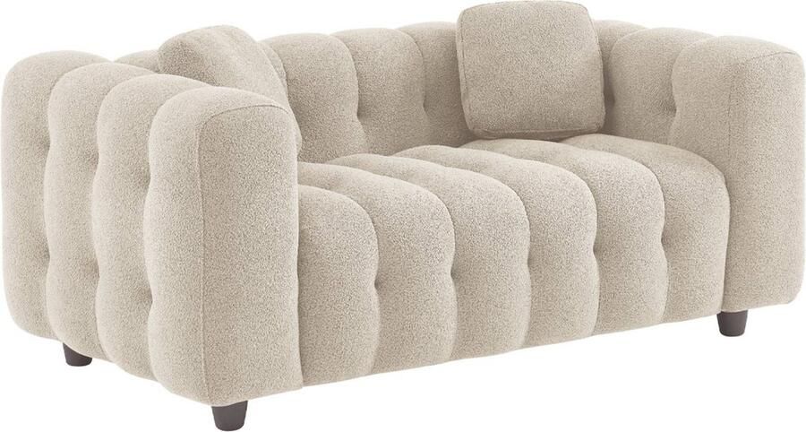 Sweeek 2-zitsbank in gestoffeerde bouclé met eucalyptushout en multiplex onderstel