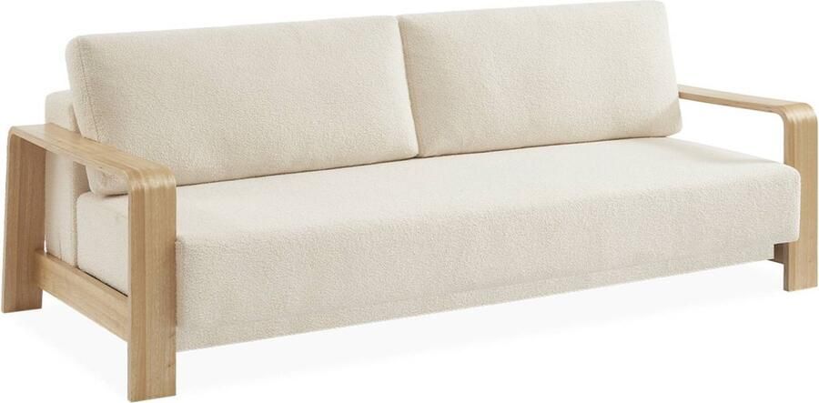 Sweeek 3-zits witte bouclette slaapbank b 224 x d 108 x h 85cm