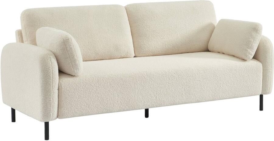 Sweeek 3-zitsbank met eucalyptus frame boucléstof en metalen onderstel teddy