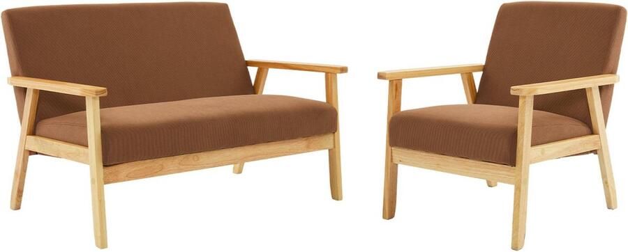 Sweeek Bank 2-zits + fauteuil corduroy houten poten.