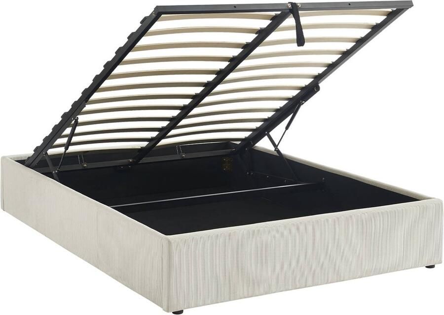 Sweeek Bed met lattenbodem en hoofdeinde b204 x d148 x h32cm afwerking corduroy