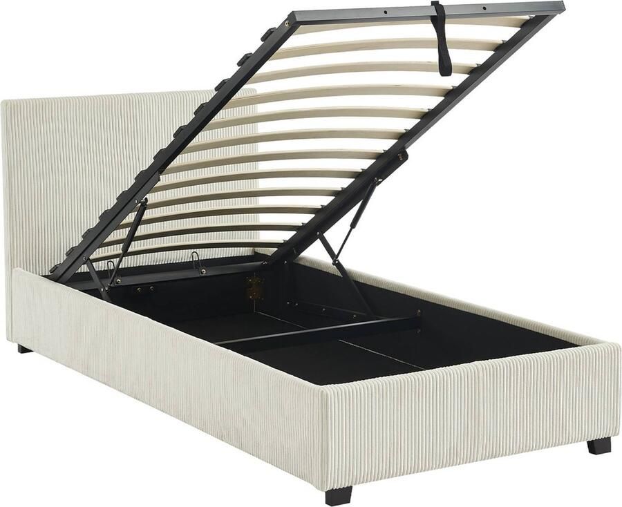 Sweeek Bed met lattenbodem en hoofdeinde b 202 x d 97 5 x h 86cm afwerking corduroy