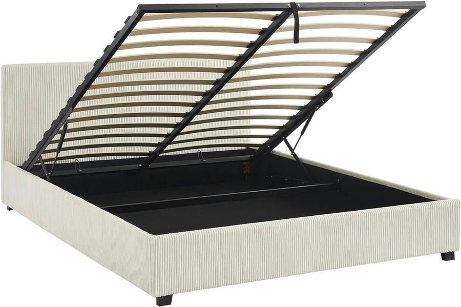 Sweeek Bed met lattenbodem en hoofdeinde b 211 x d 168 x h 86cm corduroy afwerking